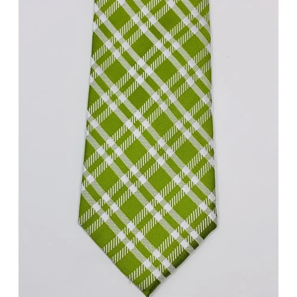 Countess Mara Green White Plaid Silk Tie Extra Long 60